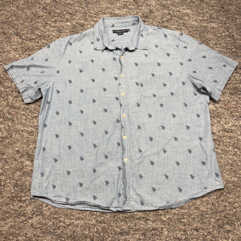 US Polo Assn Mens 3XL Blue Short Sleeve Button Down Pony Logo Shirt 11D139